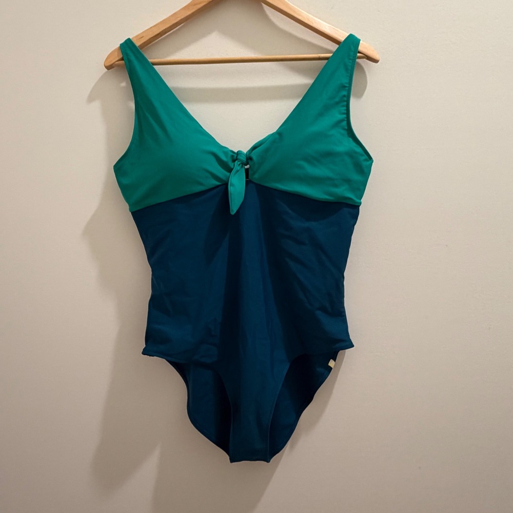 Summersalt The Tie Oasis One Piece Swimsuit Colorblock Green Teal Size 14